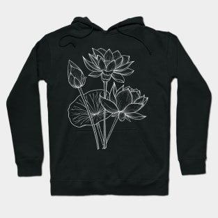 Lotus Blossoms Line Art Black Background Hoodie